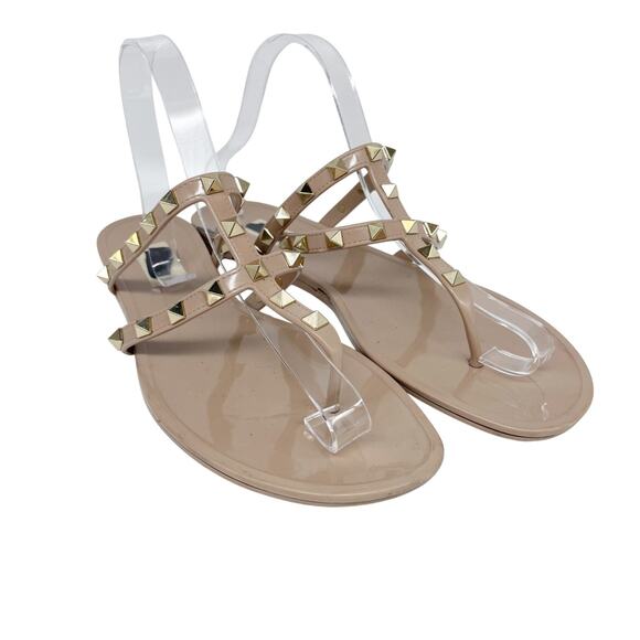 Valentino Garavani Women's Beige Rockstud PVC Thong Sandal Size 10 EU 40 - FLAW - Picture 1 of 13
